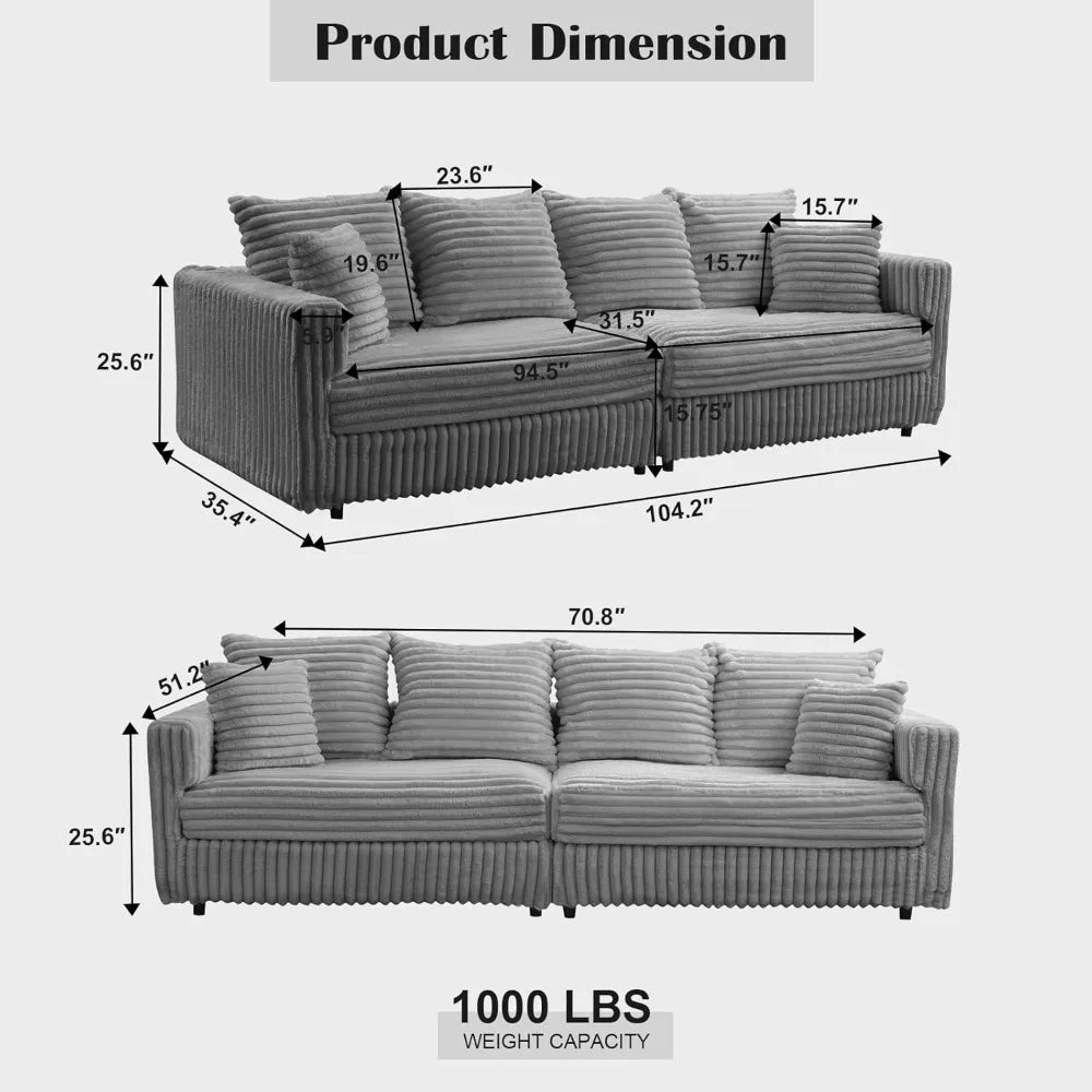 104.3 Inch Cloud Couch Modular Sectional Sofa with Plush Pillows and Memory Foam