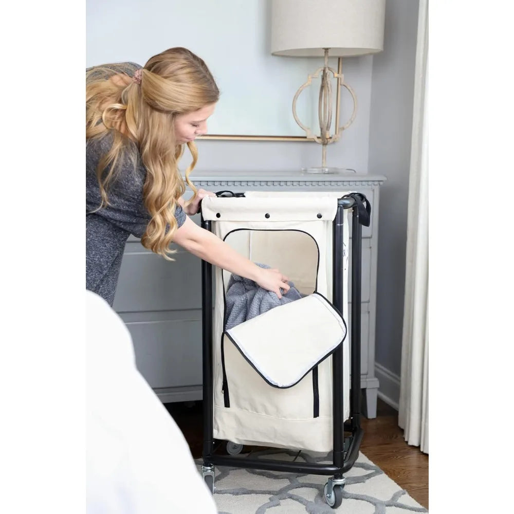Rolling Laundry Cart With Removable Canvas Basket