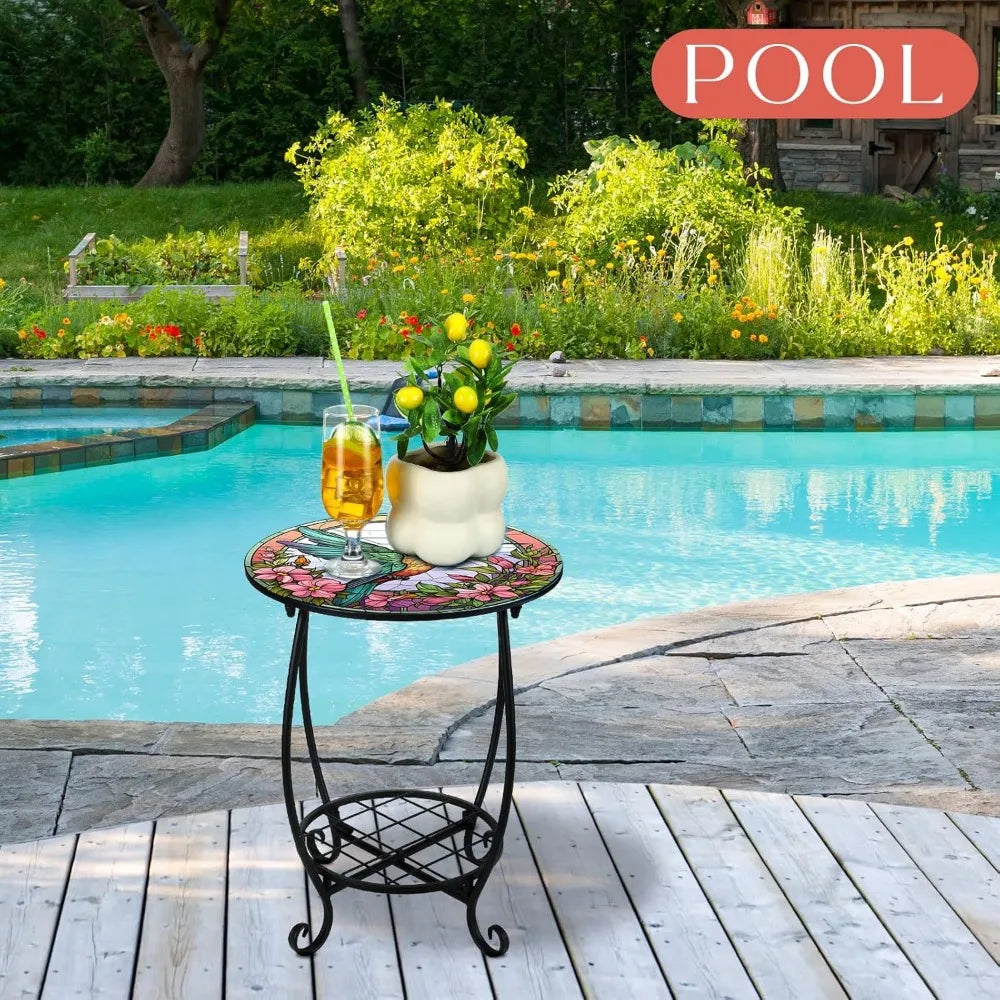 NBVCX Mosaic Round Outdoor Side Table For Patio Garden