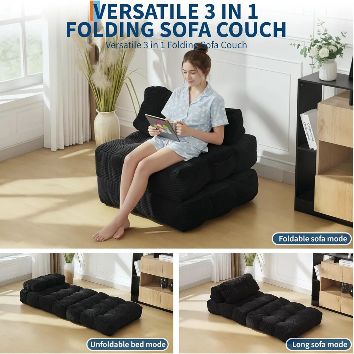 HiMISS Folding Sofa Bed Convertible Sleeper Chair With Pillow