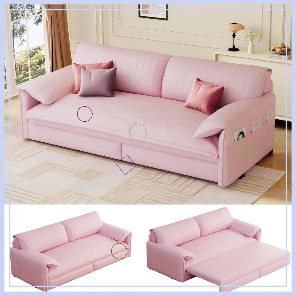 Velvet Sleeper Sofa With Storage Pockets For Living Room