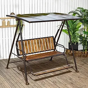 Outdoor Porch Swing With Hardtop 3 Seat Patio Swing