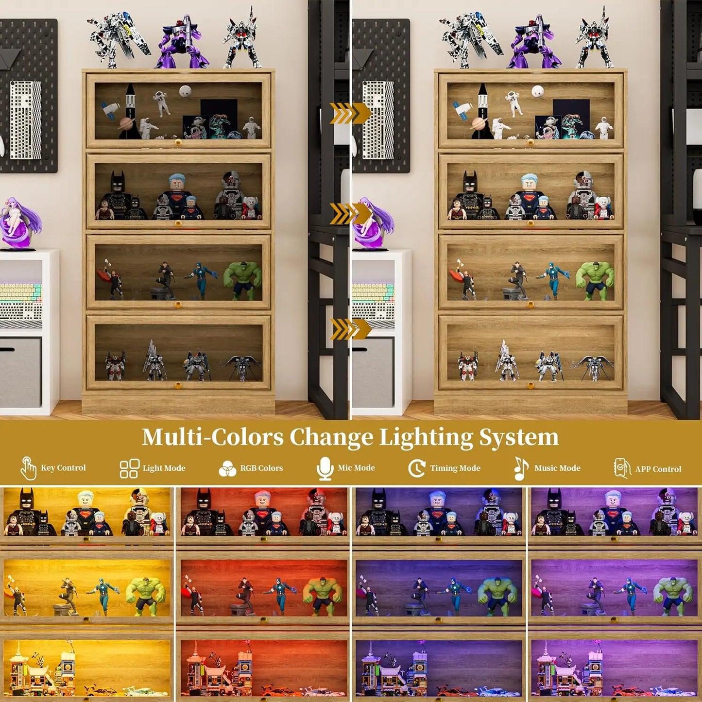 ZHILU 4-Tier Display Cabinet With LED Lighting For Collectibles