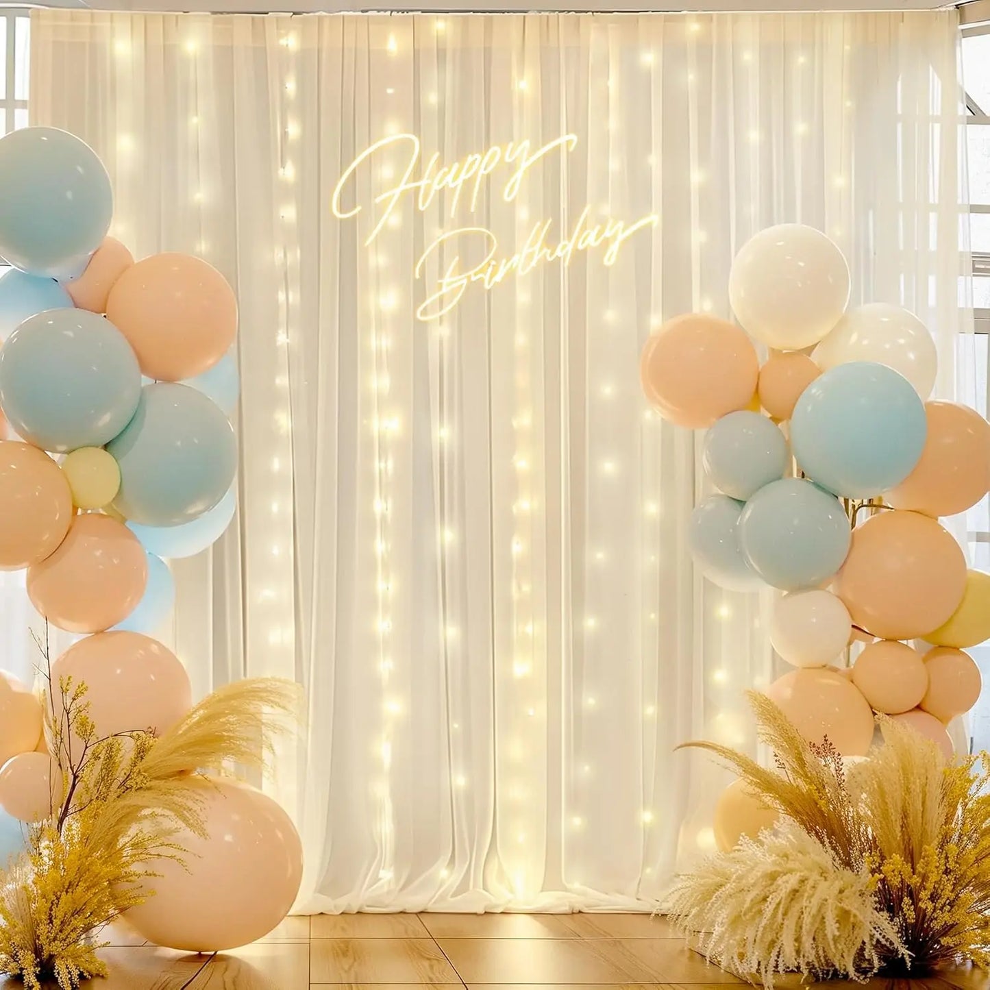 10 Panels Chiffon Backdrop Curtain With Lights For Weddings