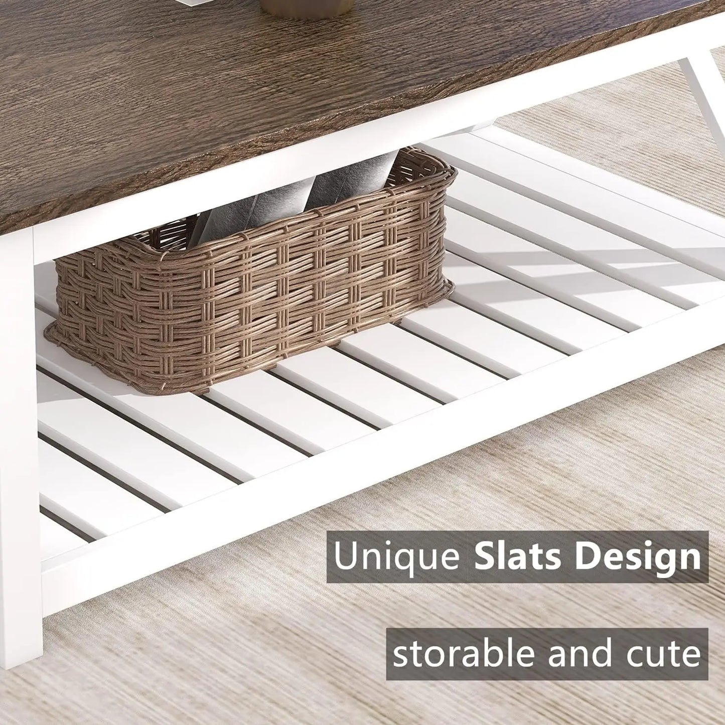 Rustic Farmhouse Coffee Table With Metal Frame And Shelf