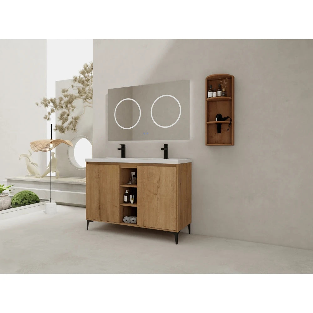 LWO Freestanding Bathroom Vanity With Double Sink And Storage Rack