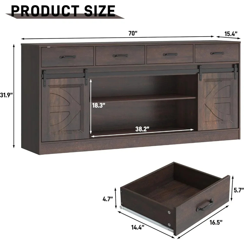70 Inch Large Farmhouse Sideboard Buffet Cabinet with 4 Storage Drawers