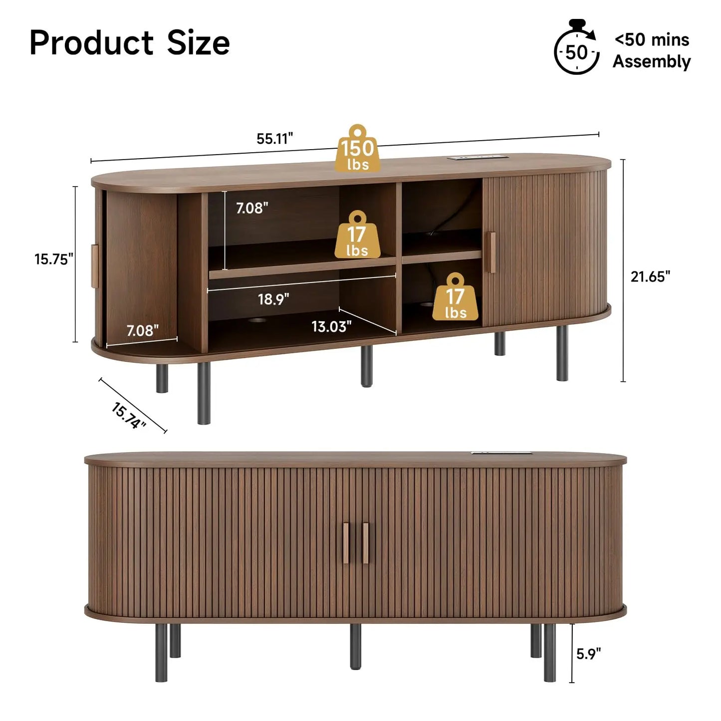Onbrill TV Stand With Power Outlet And Sliding Doors