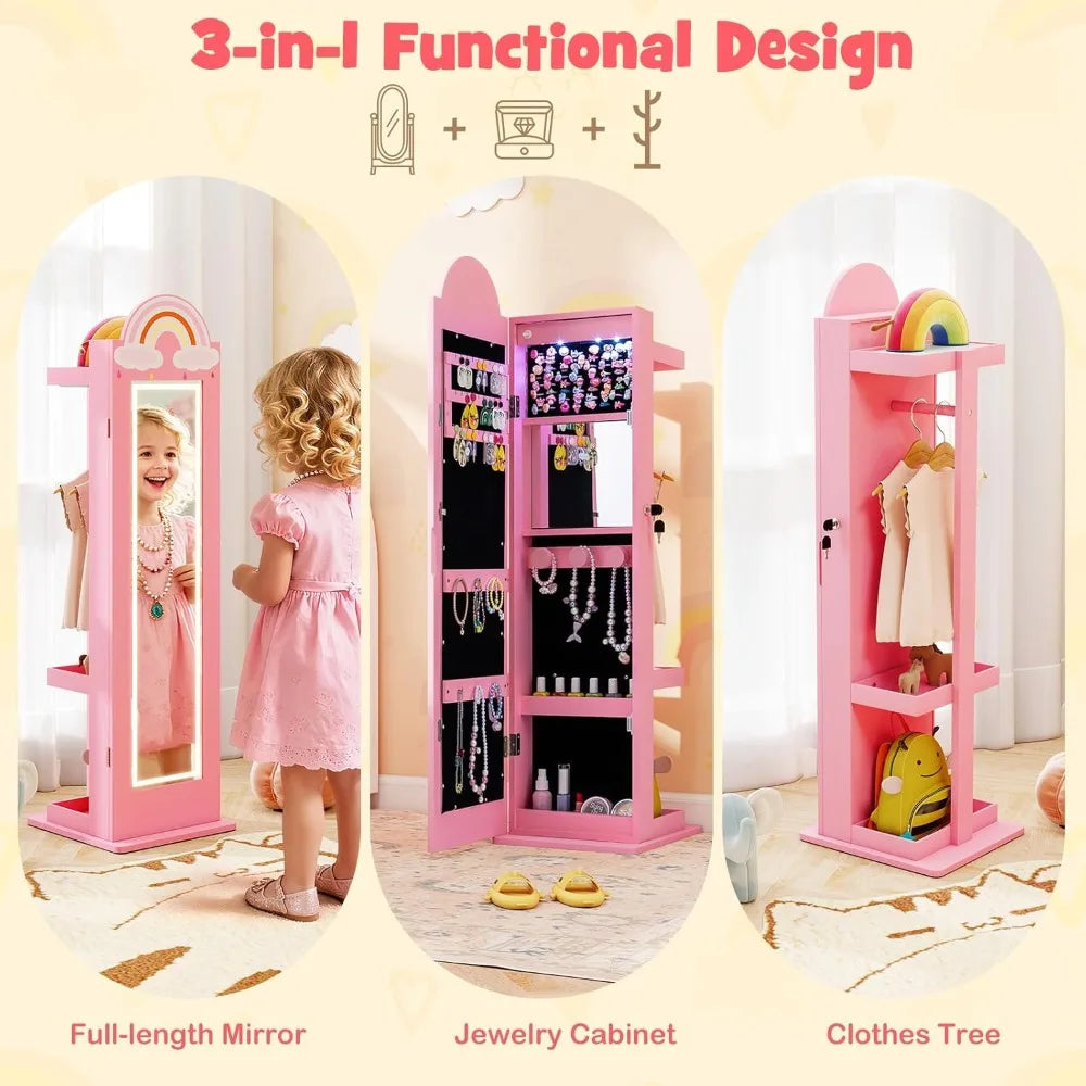 LED Jewelry Cabinet With Full Length Mirror Armoire