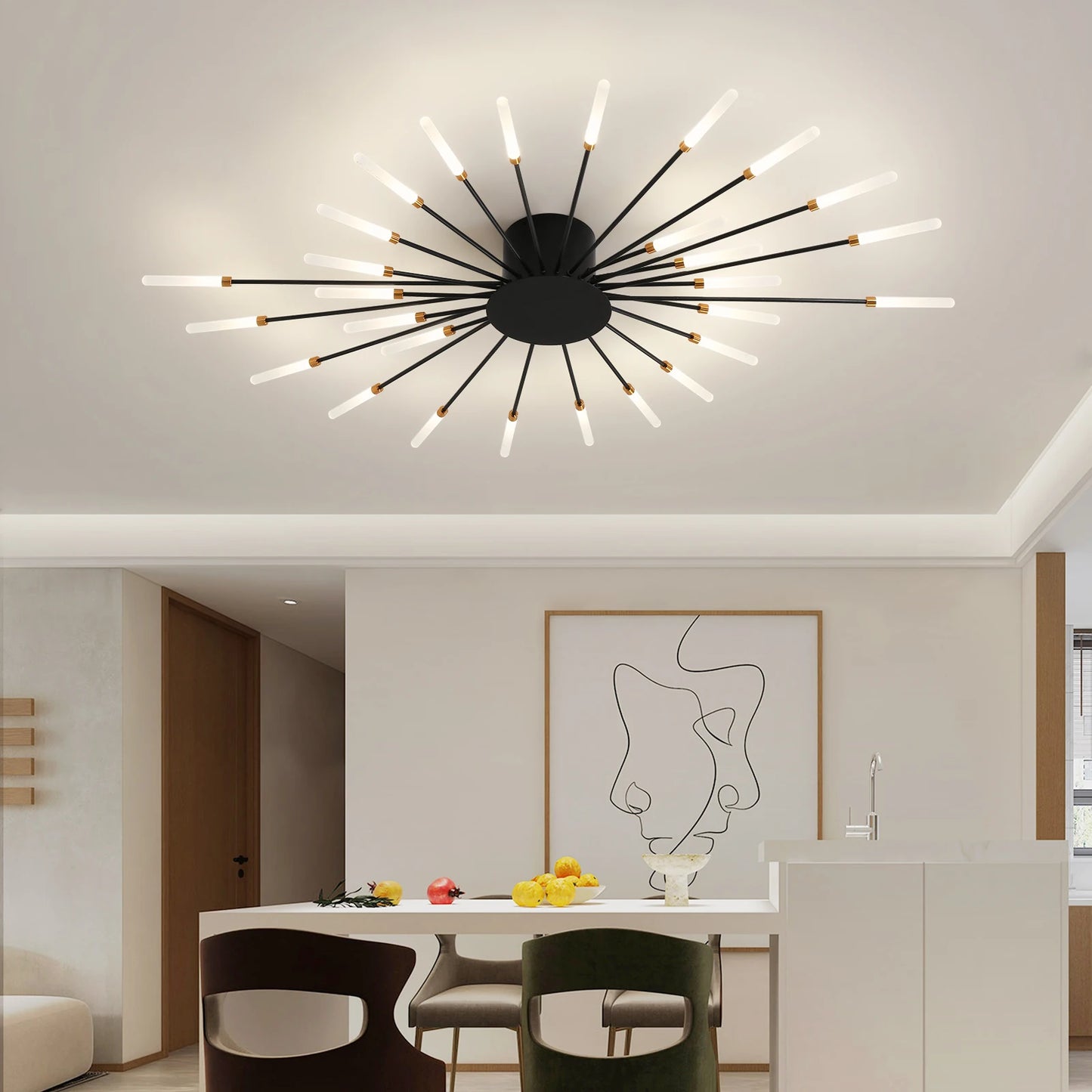 Modern LED Ceiling Light Fixture in Gold and Black for Home Decoration