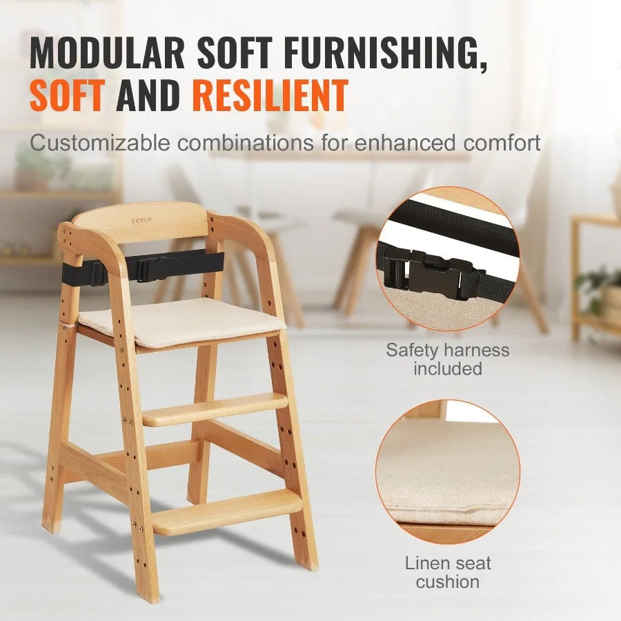 Hign-concerned Wooden High Chair For Babies Toddlers