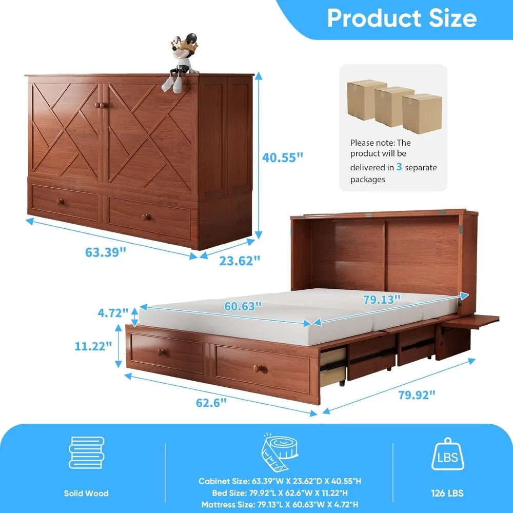 XMSJ Queen Murphy Bed With Mattress And Storage Cabinet