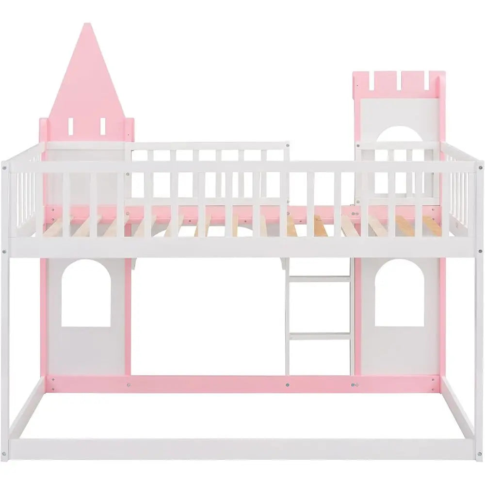 Castle Shaped Loft Bed With Safety Guardrails For Kids