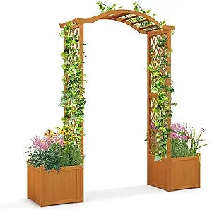MKDK Garden Arbor With Planter Wooden Arch Trellis Outdoor