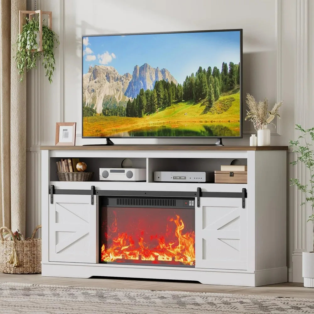 JUMMICO Fireplace TV Stand Entertainment Center with Storage Shelves