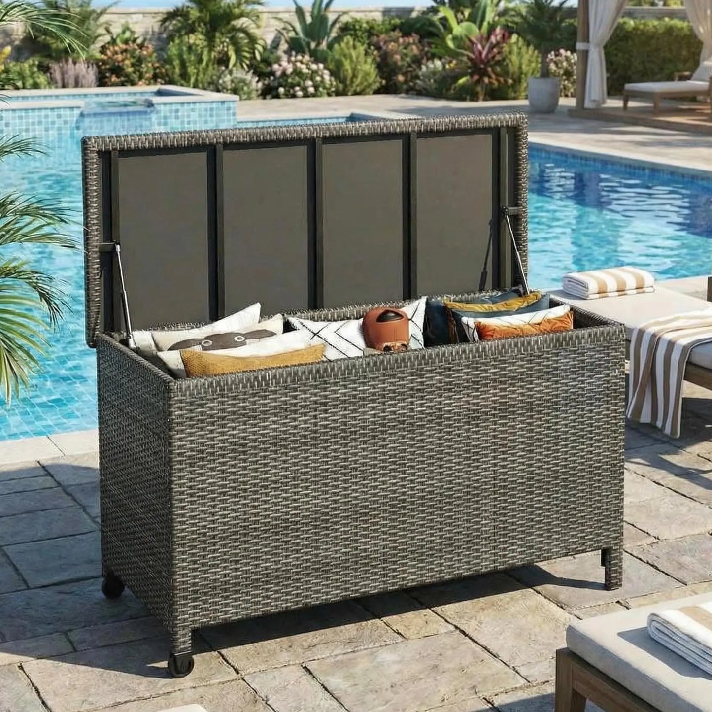 Outdoor Storage Bench Rattan Deck Box With Seat Patio