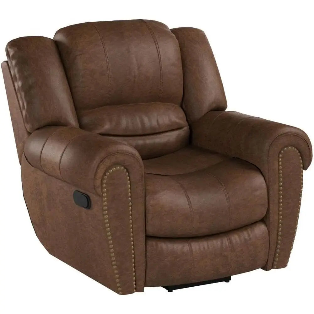 Classic Leather Manual Recliner Chair Living Room Seating