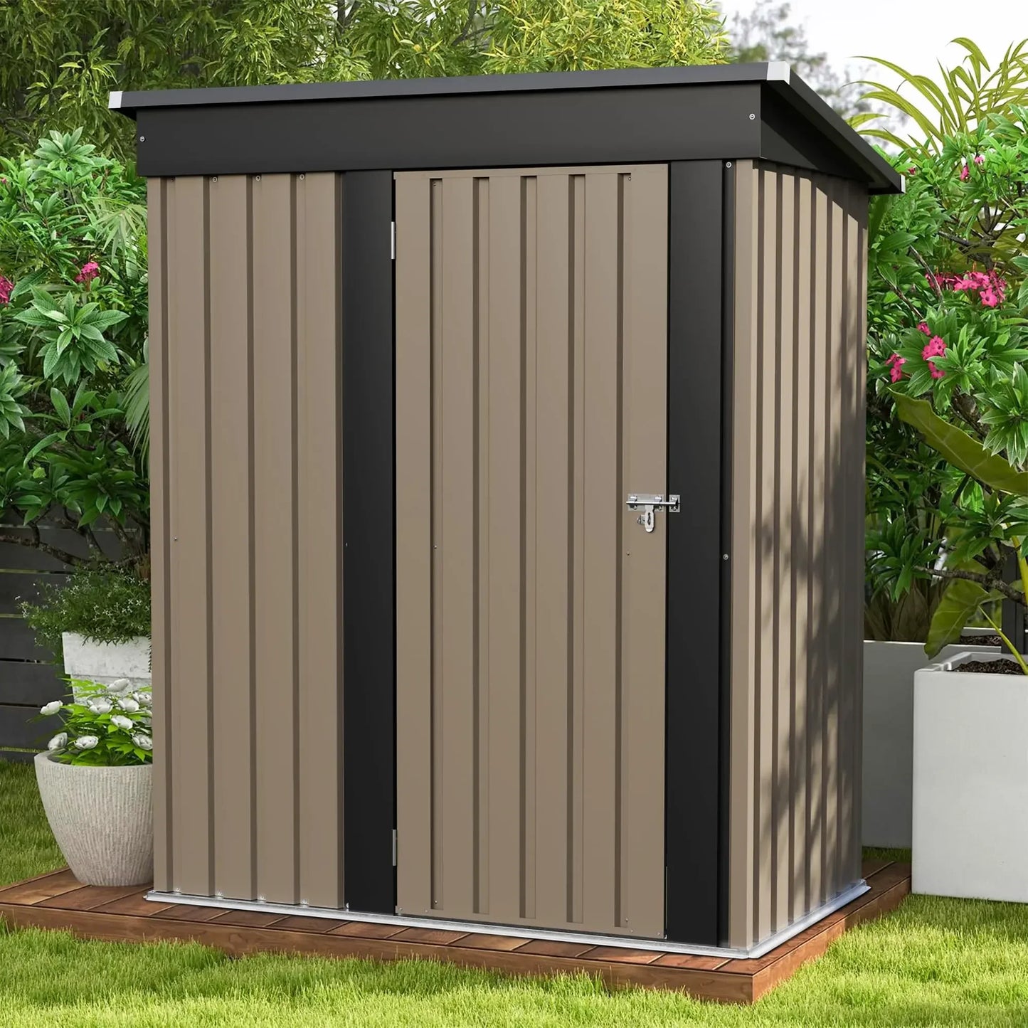 Outdoor Steel Shed With Lockable Doors And Tool Storage