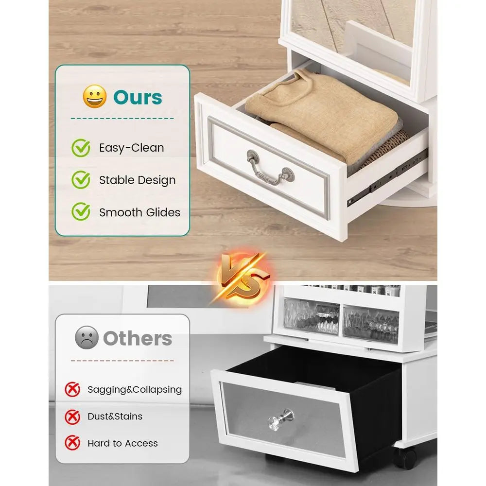 360 Degree Swivel Lockable Jewelry Armoire With Led Lights