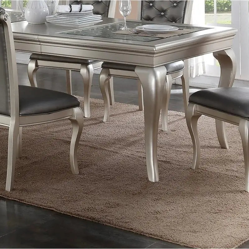 Rectangular Glass Dining Table Set With Six Tufted Chairs