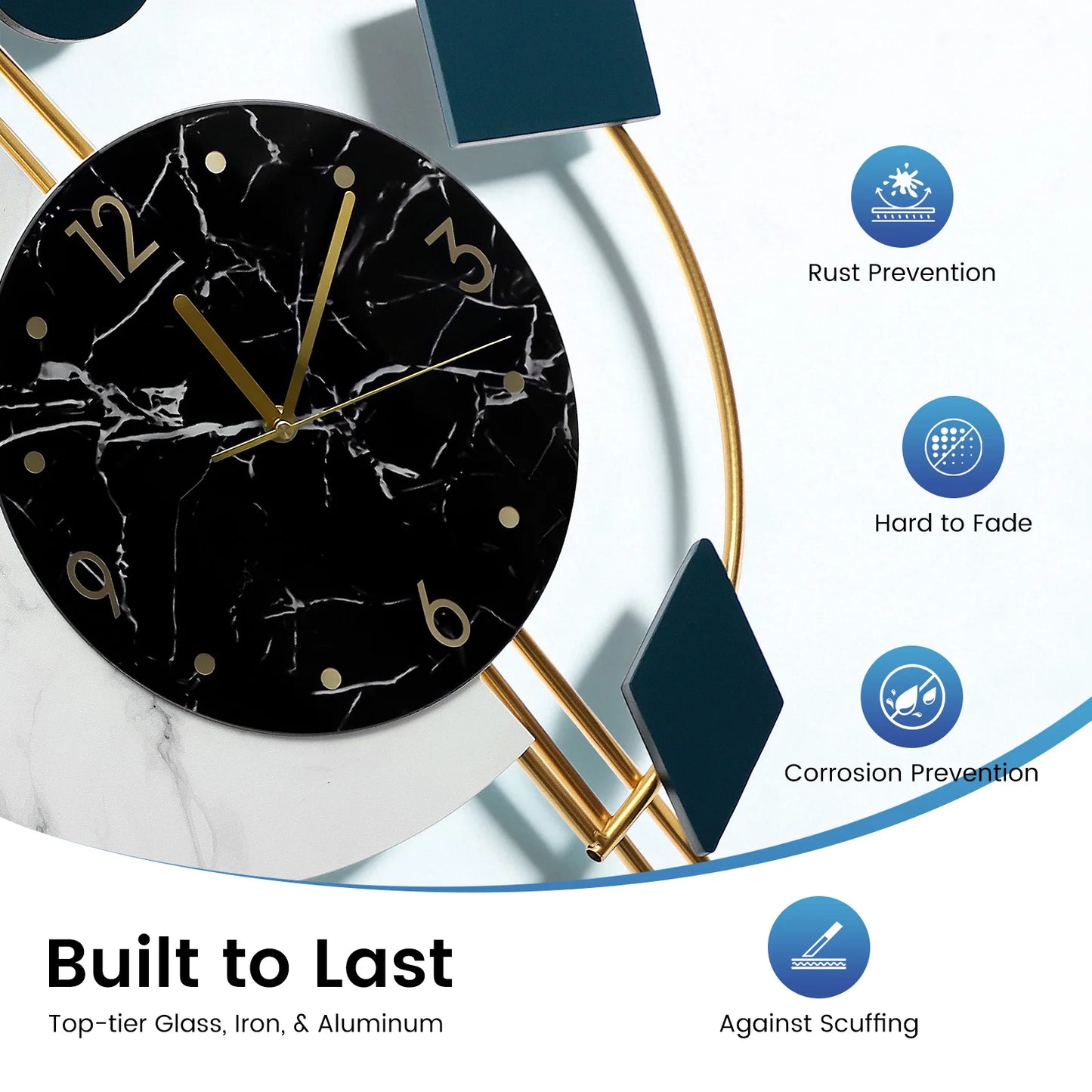Marble Nordic Wall Clock Silent Sweep Battery Operated