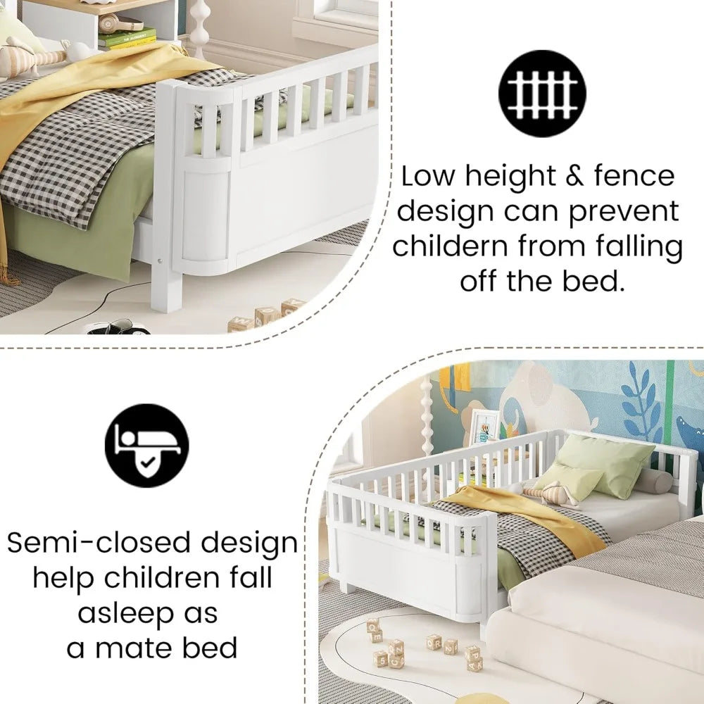 DAFIFY Montessori Wood Bed With Guardrails For Kids