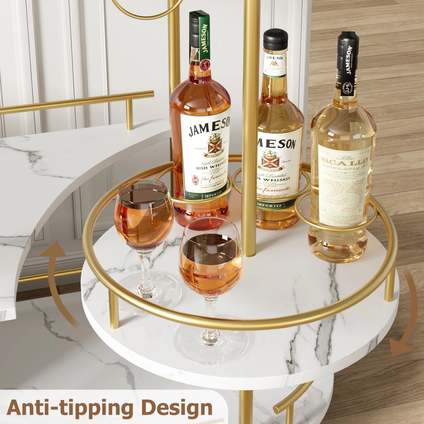 TWISTER.CK Bar Cart With 4 Tier Storage And Wine Glass Holder