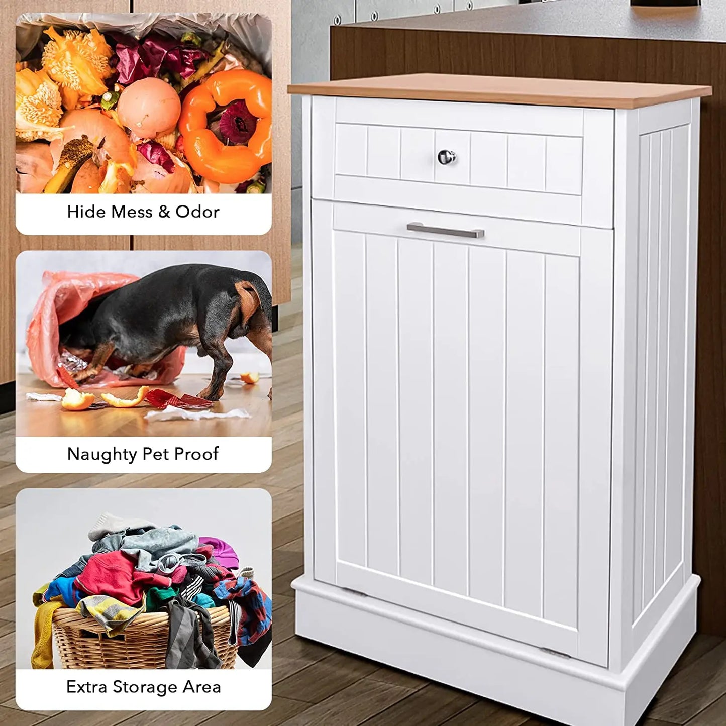 QiaoShiRen Single Tilt Out Trash Cabinet With Cutting Board