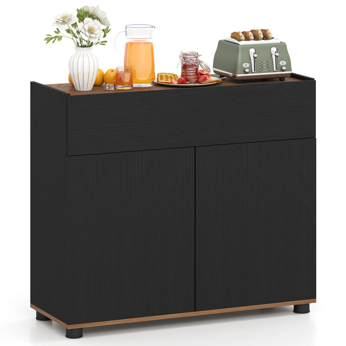 HOMASIS Wooden Sideboard Buffet Cabinet With Storage And Drawer