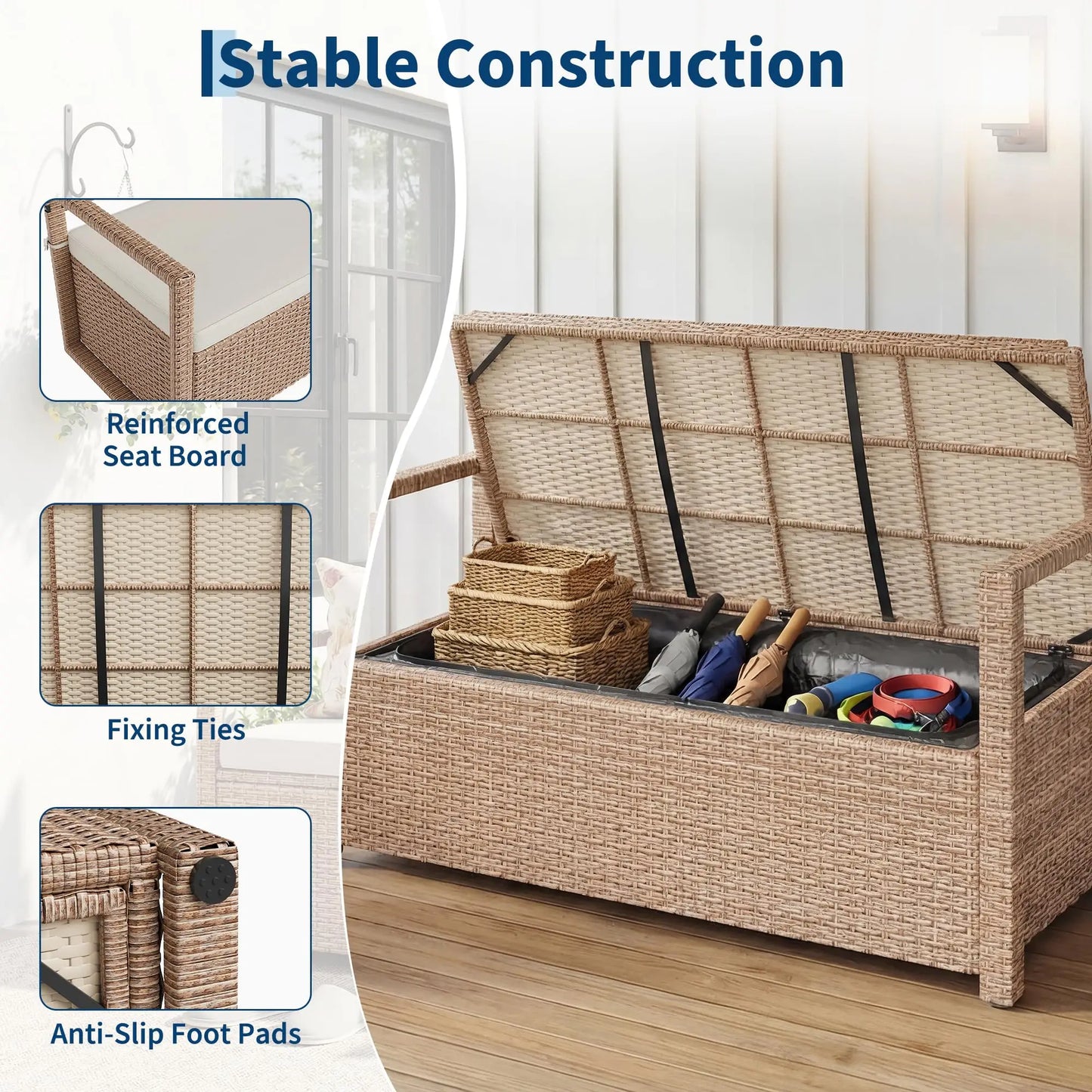 Outdoor Storage Bench Rattan Deck Box With Seat Patio
