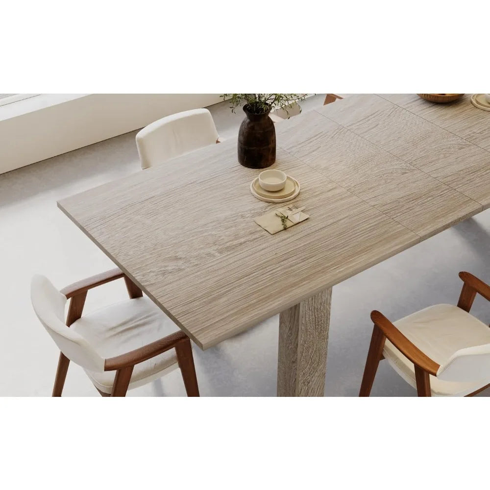 Expandable Wooden Dining Table for 6 to 8 People in Oak Finish