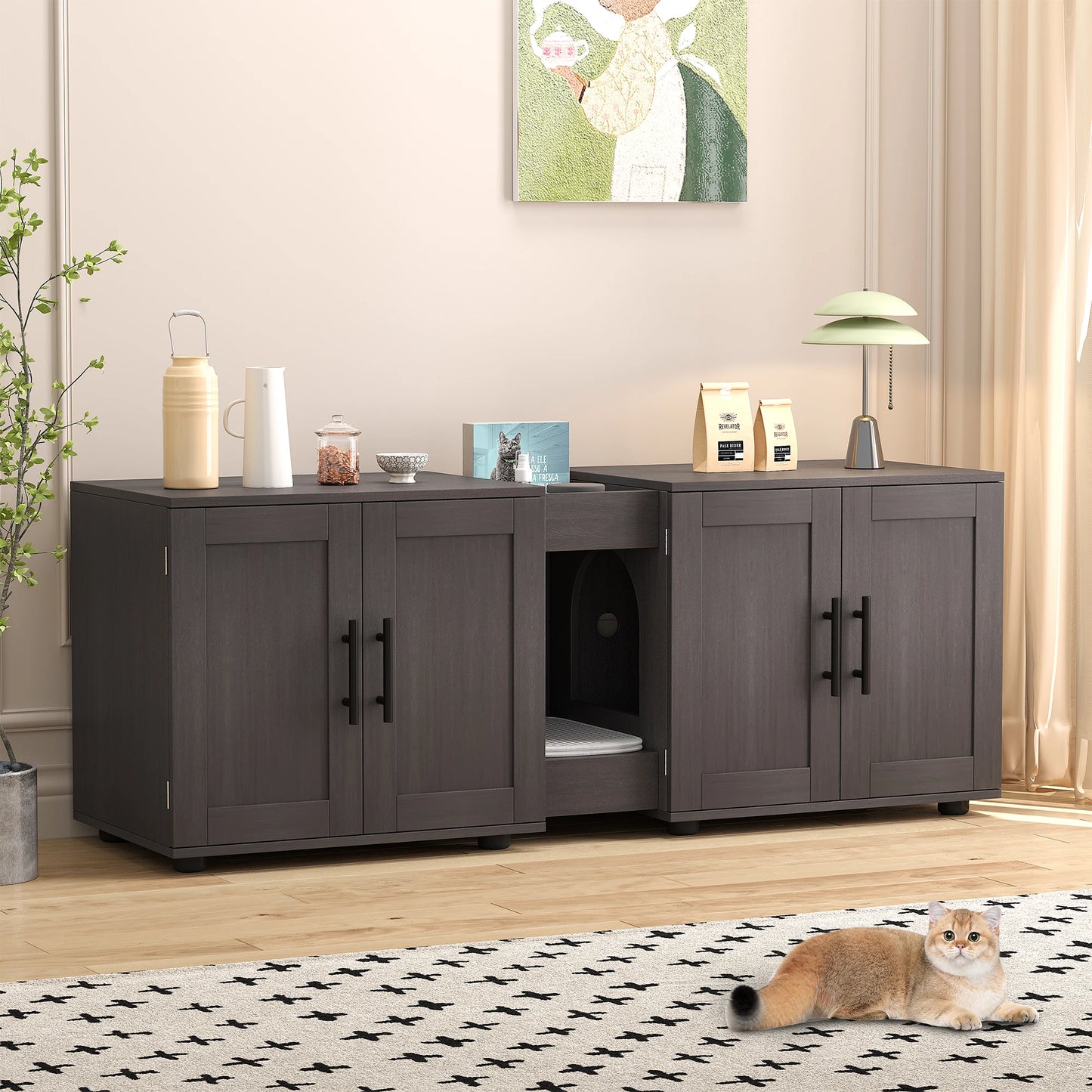 Guangdong Wooden Litter Box Enclosure for Two Cats