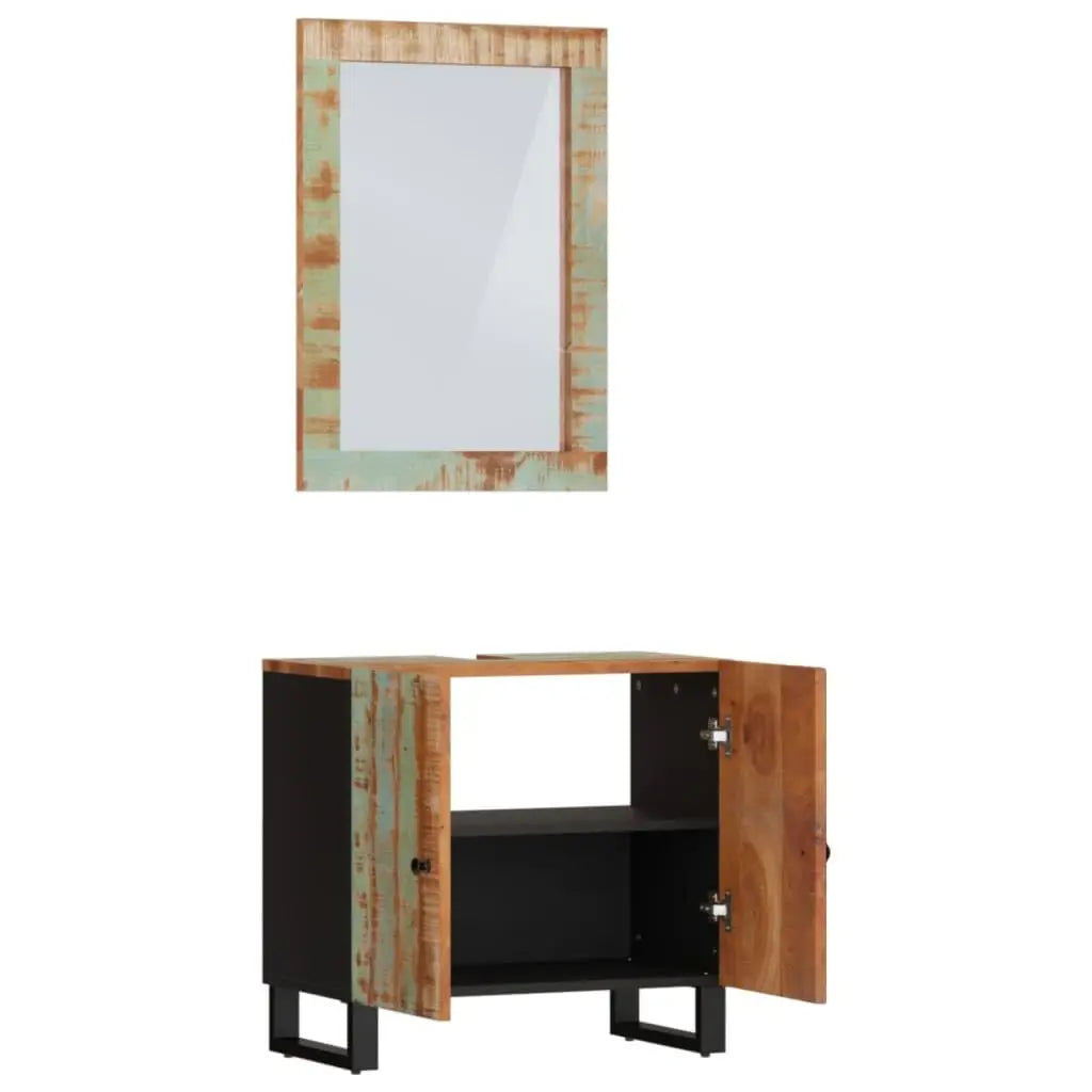 Rustic Reclaimed Wood Bathroom Furniture Vanity And Mirror Set