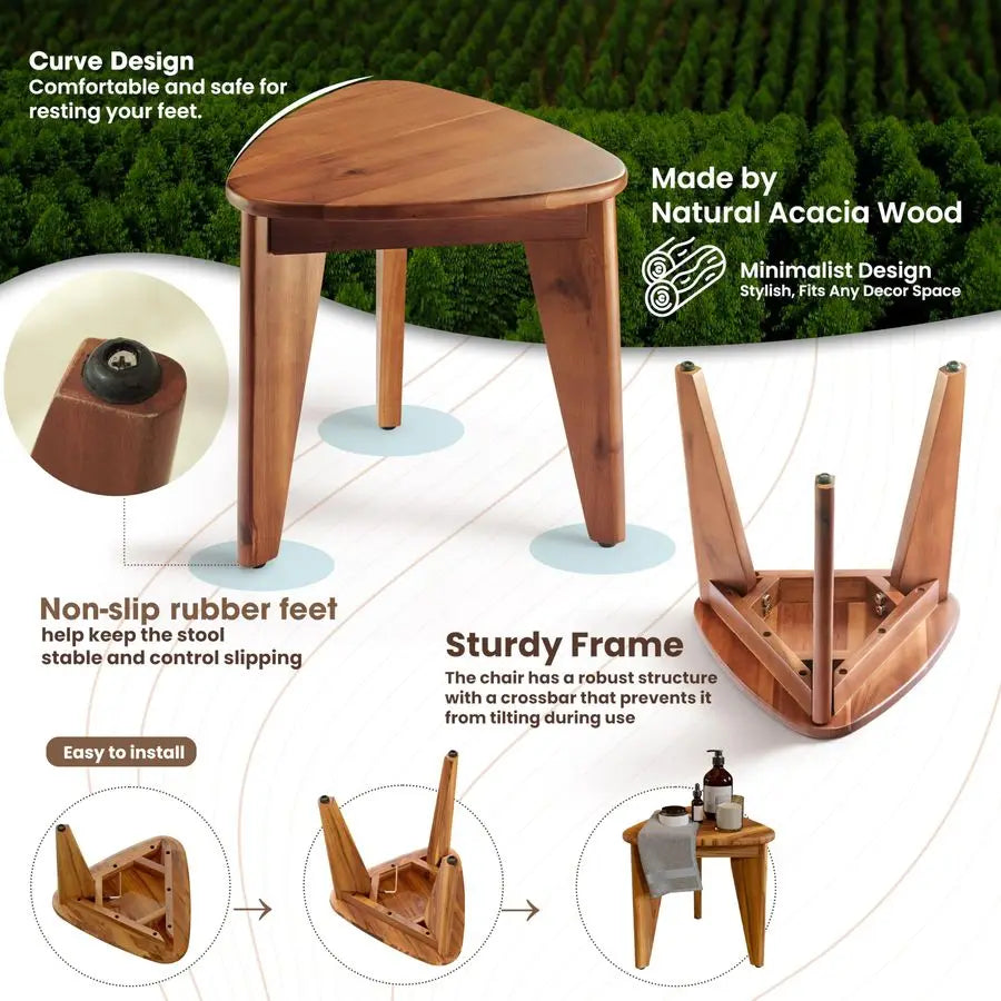 Corner Shower Foot Rest Wooden Stool For Inside Shower