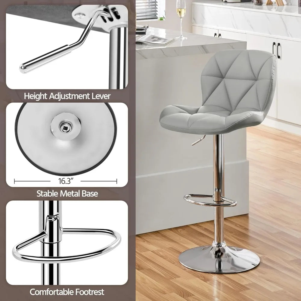 Bar Stools Set 2 Modern Adjustable PU Leather Swivel
