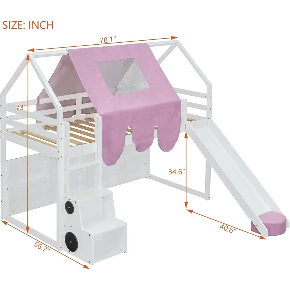 DAFIFY Loft Bed With Slide Playhouse For Kids Boys Girls