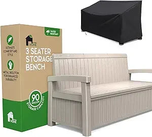 DAFIFY 3 Seat Outdoor Storage Bench With Rain Cover
