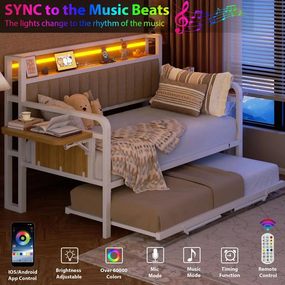 Daybed With Trundle LED Light And Charging Station