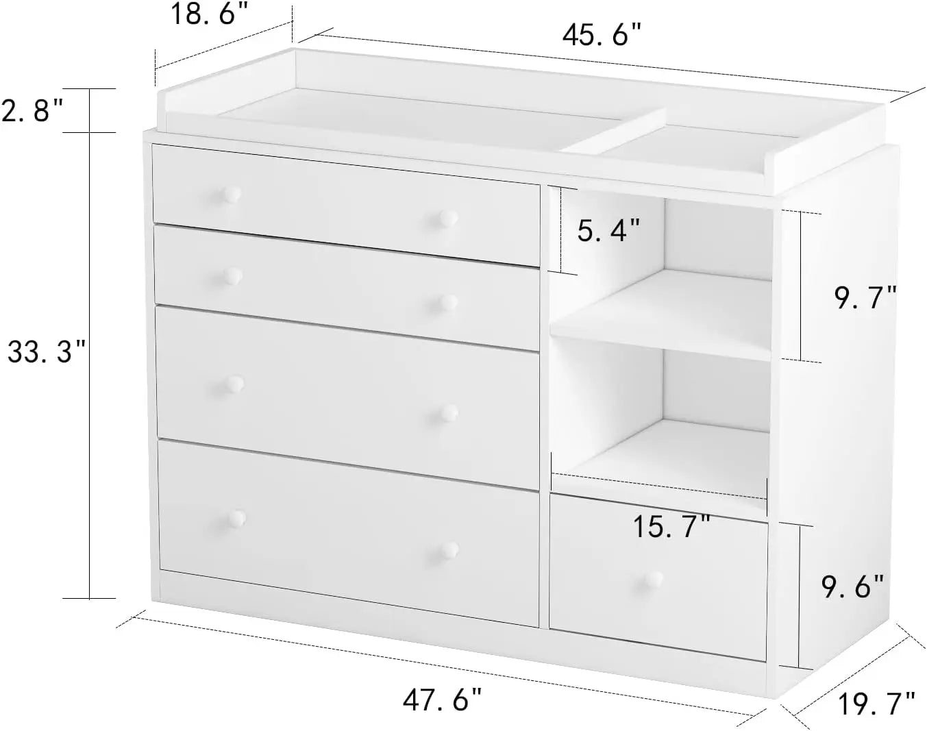 XMSJ Nursery Dresser With 5 Drawers And Shelves