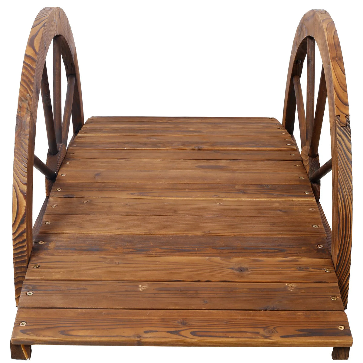 Wooden Garden Footbridge With Half Wheel Style Railings