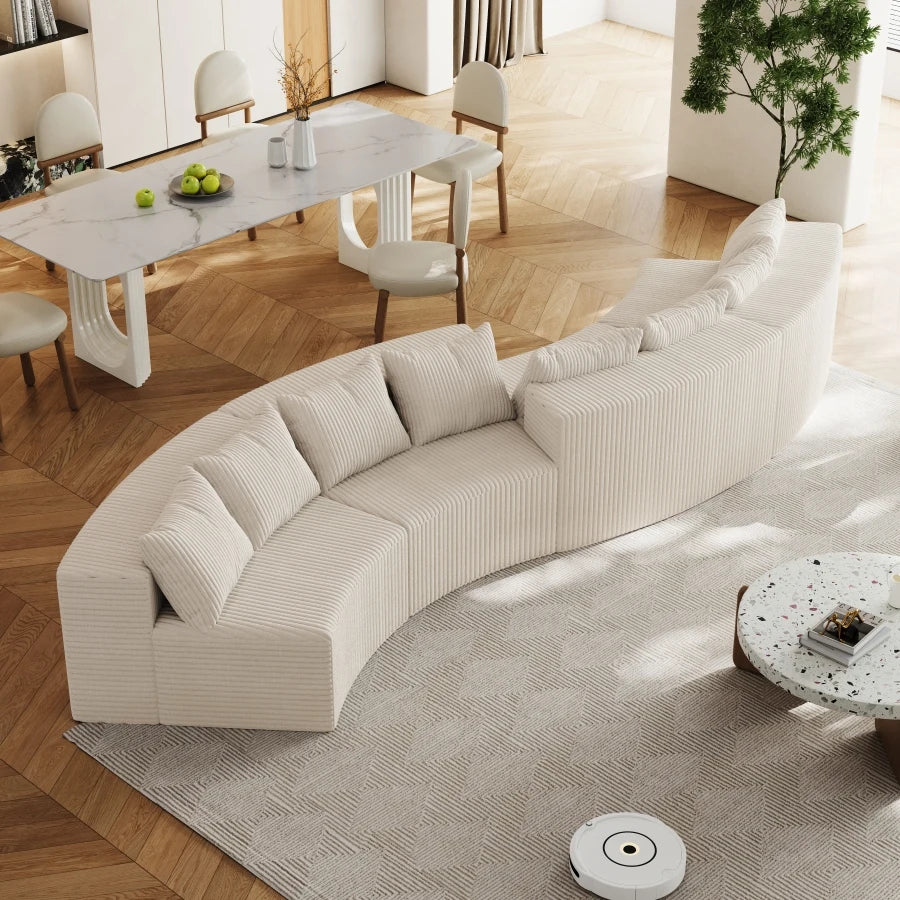 Corduroy Curved Modular Sectional Sofa With 8 Pillows For Living Room