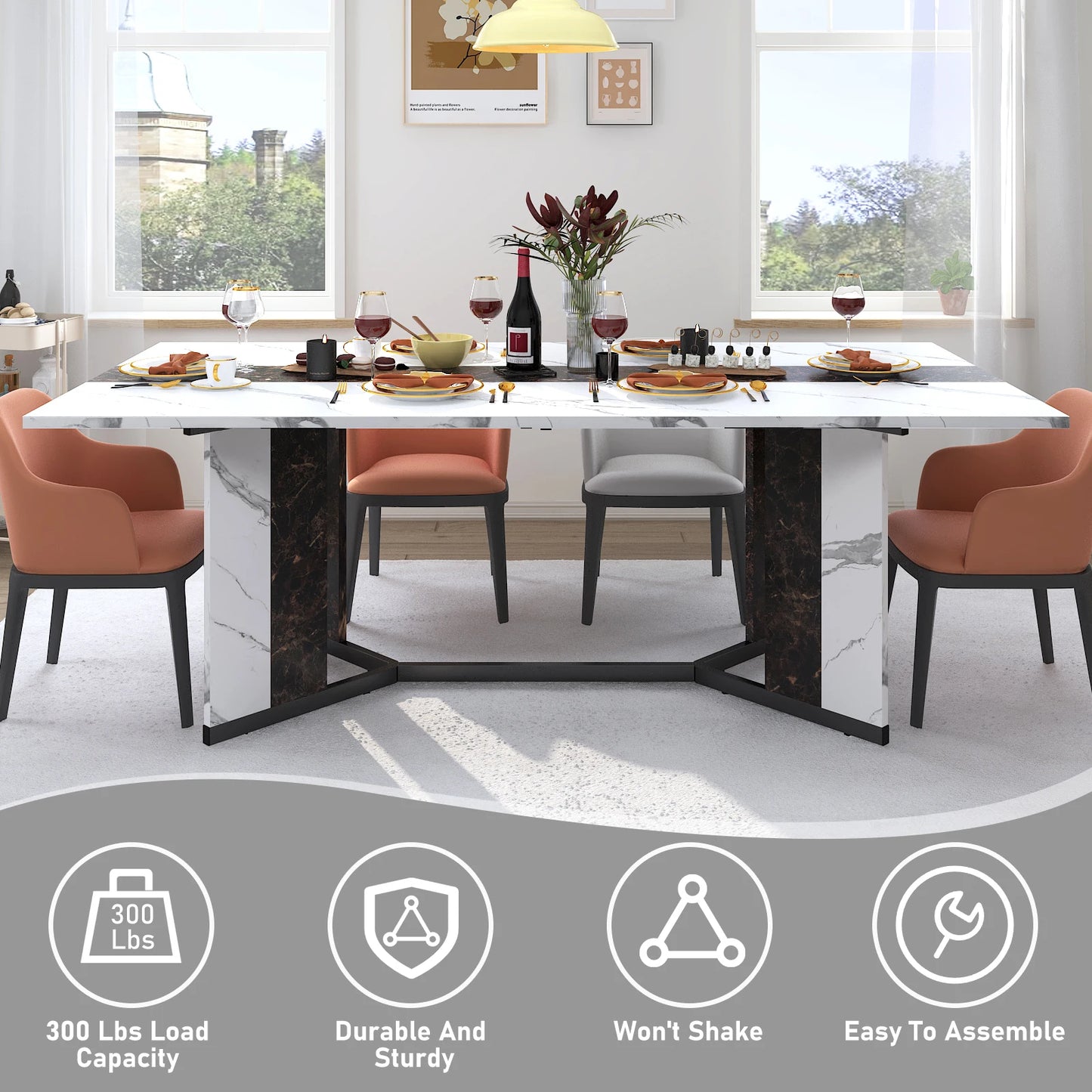 QiaoShiRen Modern Rectangular Dining Table For Eight
