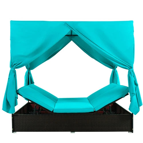 Outdoor Patio Sunbed Daybed With Cushions And Adjustable Seats