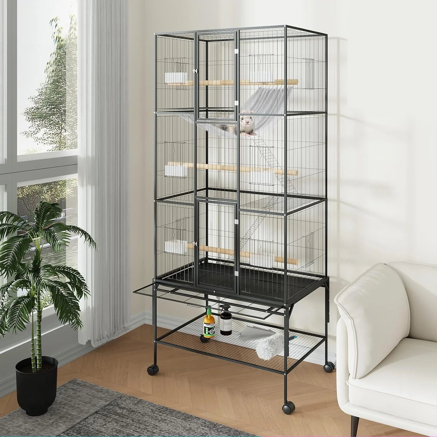 HiMISS Bird Cage Parrot Parakeet With Rolling Storage Stands