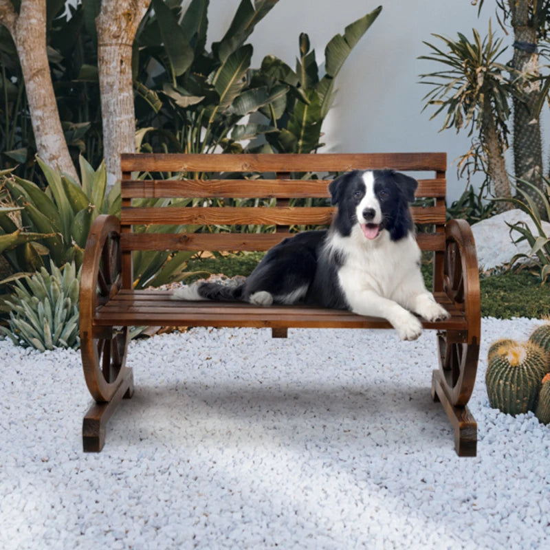 Angduo Out Vita Wooden Garden Bench Wagon Wheel Armrest