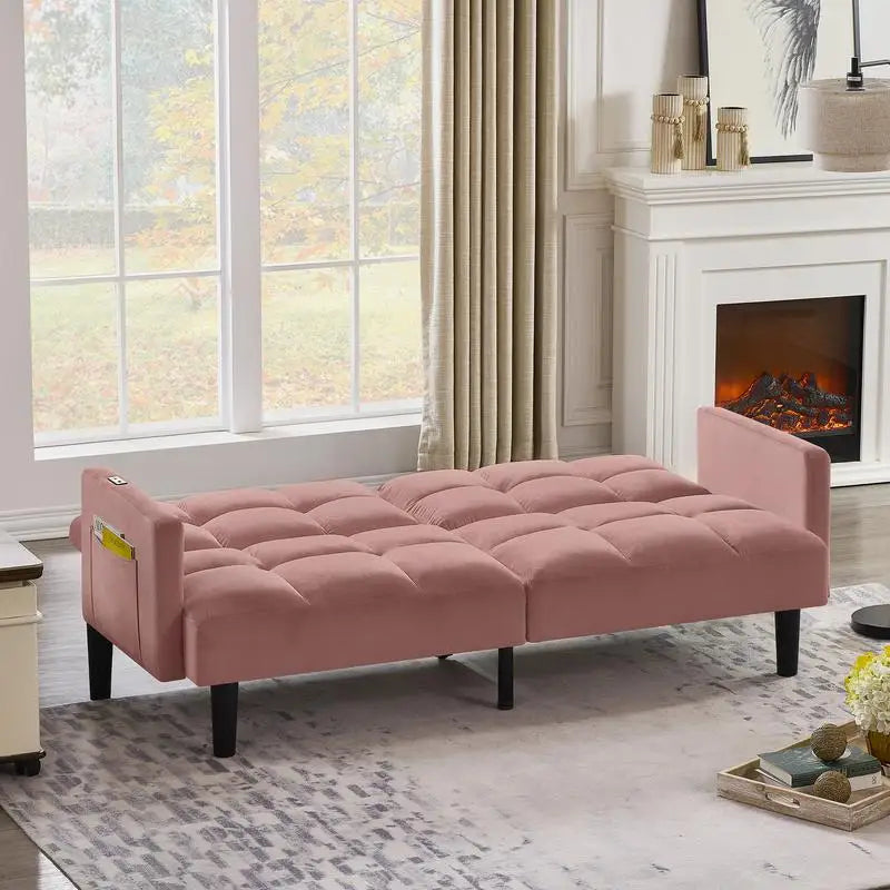 CN Sichuan Convertible Tufted Sofa Bed Velvet Folding Couch