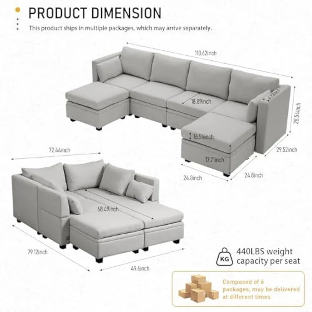 MKDK Modular Sectional Sofa With Storage U Shaped Couch