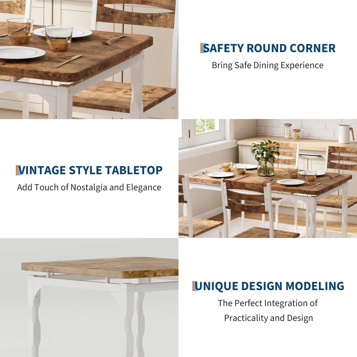 HiMISS Modern 5 Piece Metal Dining Table With Spiral