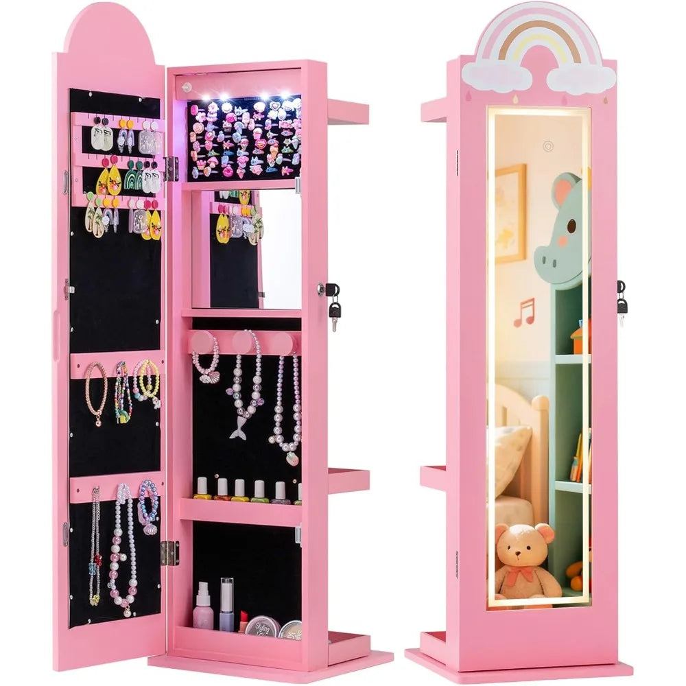 LED Jewelry Cabinet With Full Length Mirror Armoire