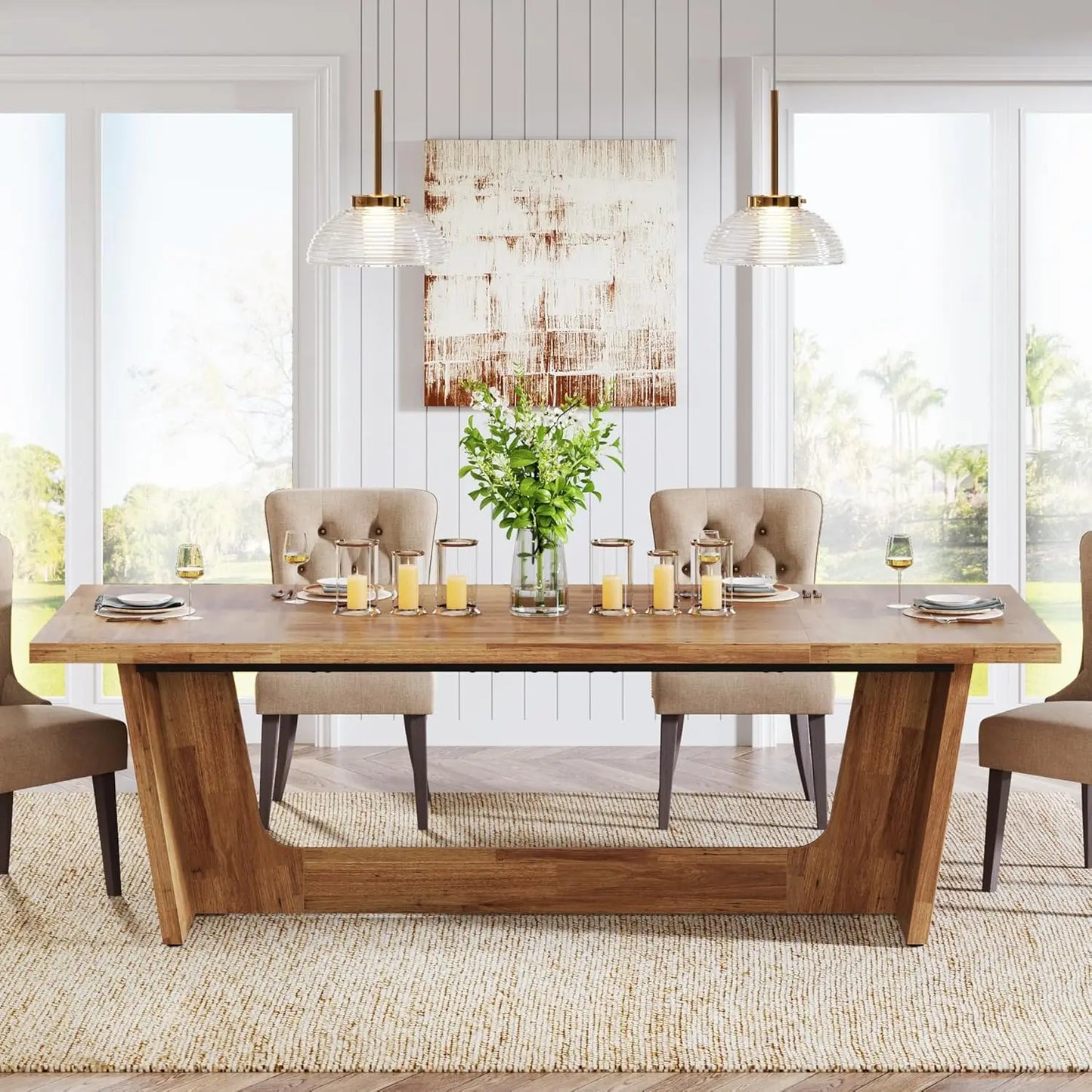 Little Tree Farmhouse Rectangular Dining Table With Pedestal